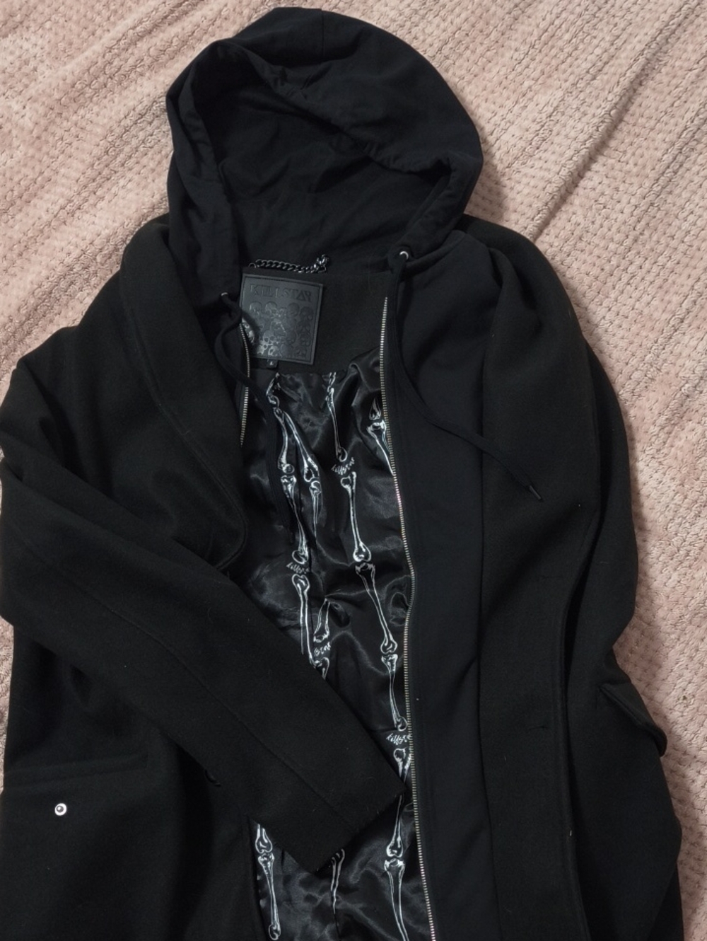 Killstar Black Hooded Jacket with Embossed Skull Patch
